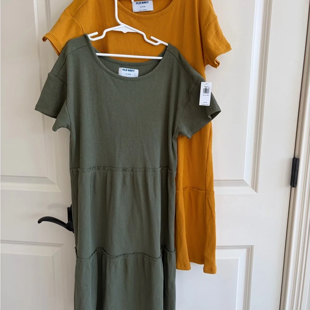 Old Navy Olive Green Dress and Mustard Yellow Kids Dress Size 14-16